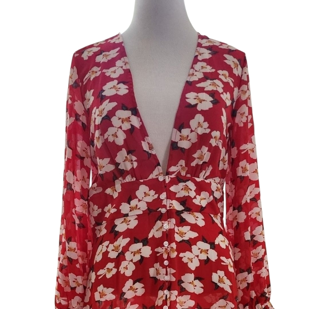 Rosegal Red Floral Long Sleeve Dress - Picture 2 of 3